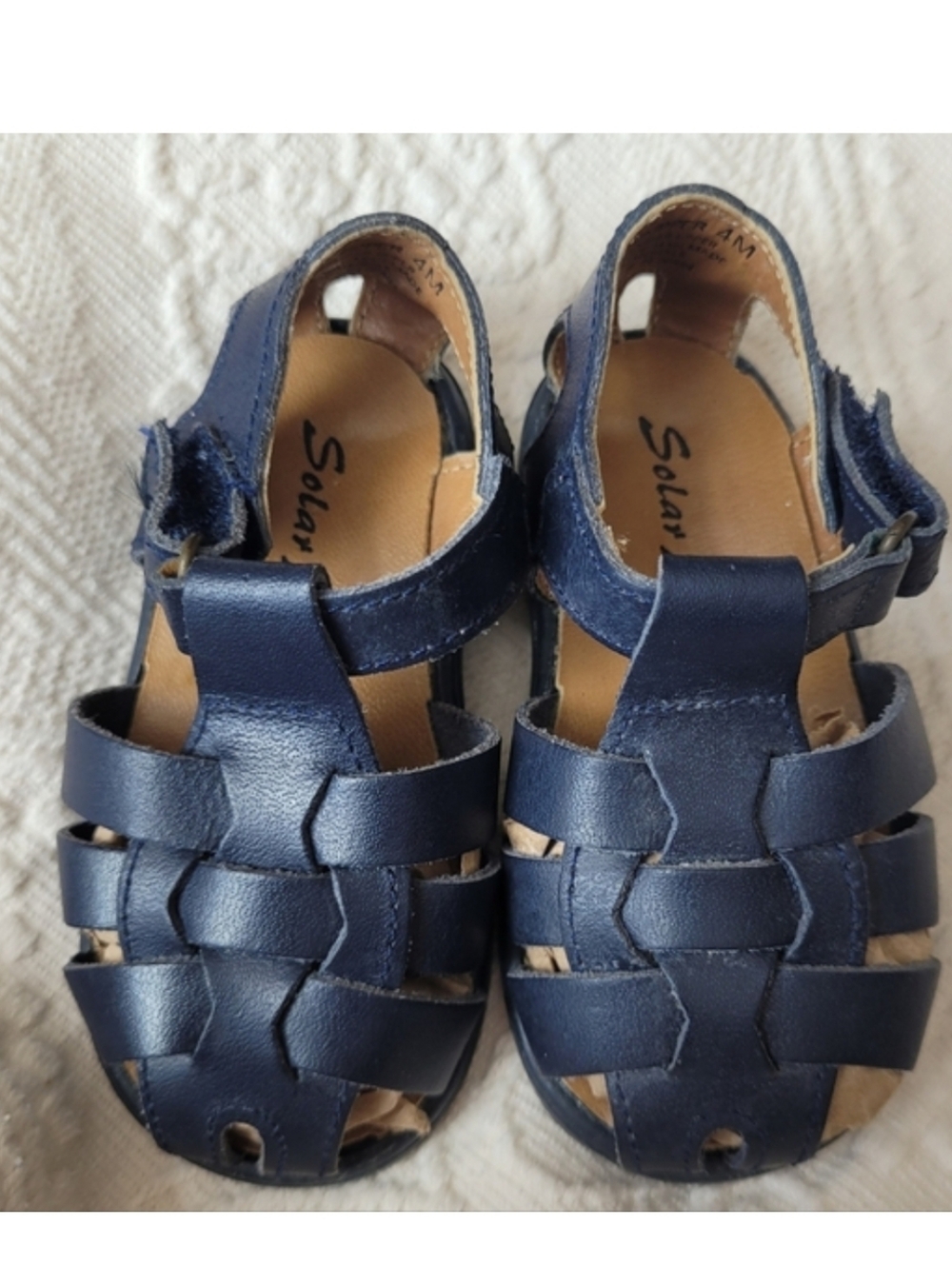 SOLAR SOLES LEATHER FISHERMAN SANDALS "SKIPPER" NAVY STRAP LITTLE KIDS 4 M